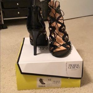 Black high-heeled sandals